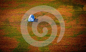 Aerial view Barn in Colorful field