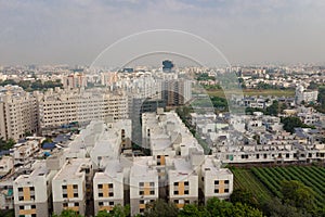 Aerial view of Baroda, also known as Vadodara, indian city in the state of Gujarat in India. New residential buildings and real