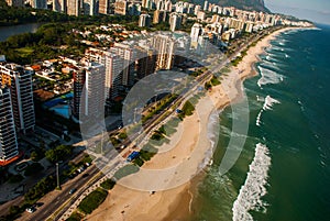Aerial view of Barra da Tijuca during a helicopter flight over Rio de Janeiro City, Brazil