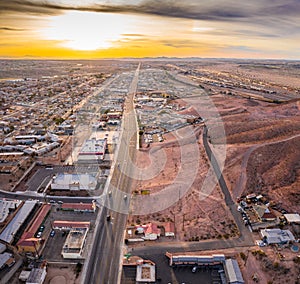 Aerial view of Barstow community a residential city of homes and commercial property community Mojave desert California photo