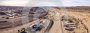 Aerial view of Barstow community a residential city of homes and commercial property community Mojave desert California photo