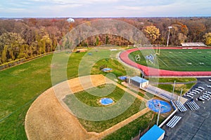 Aerial View of Baseball Field Diamond and Football Field