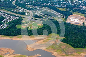 Aerial View of Baseball Fields taken from Flying Airplane