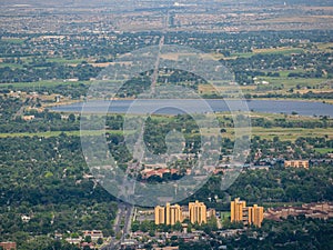 Aerial view of the Baseline Reservoir and cityscape