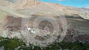 Aerial view of Basgo Village and  Basgo Monastery, also known as Basgo or Bazgo Gompa