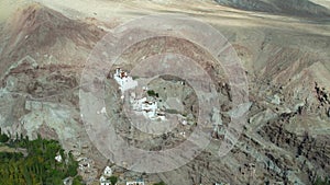 Aerial view of Basgo Village and  Basgo Monastery, also known as Basgo or Bazgo Gompa