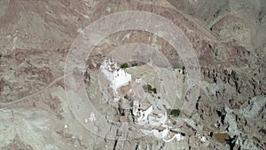 Aerial view of Basgo Village and  Basgo Monastery, also known as Basgo or Bazgo Gompa