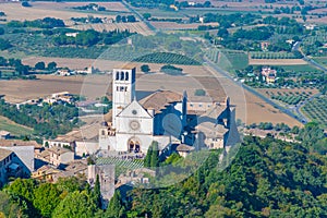 Aerial view of the basilica of saint francis of Assisi, Italy