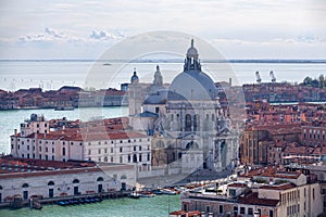 Aerial view of the Basilica of Santa Maria della Salute in Venice