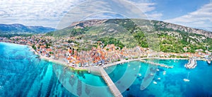 Aerial view of Baska town, Krk island , Croatia