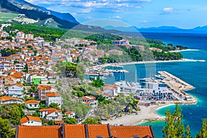 Aerial view on Baska Voda place, Croatia summertime.