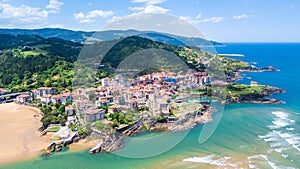 Aerial view of basque fishing town and its coastline