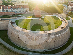 Aerial view of the Bastion of the Vilnius Defensive Wall, restored defensive structures originally built in the 16th century,