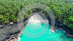 Aerial view of a Battery Beach in Sao Tome and Principe, Equator Island in Africa