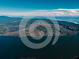 Aerial view of Batur volcano and crater lake