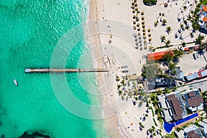 Aerial view of Bavaro beach Punta Cana tropical resort in Dominican Republic. Beautiful atlantic tropical beach with palms, photo