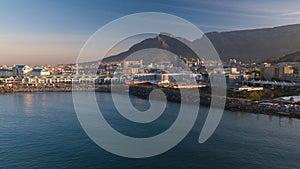 Aerial view of the bay in cape town with the table mountain