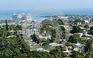 The aerial view of bay, harbor and cruise ship on Taino Bay of Puerto Palata, Dominican Republic