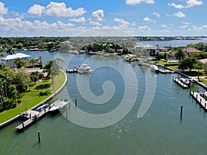 Aerial view of Bay Island neighborhood and luxury villas