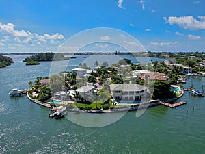 Aerial view of Bay Island neighborhood and luxury villas