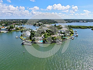 Aerial view of Bay Island neighborhood and luxury villas