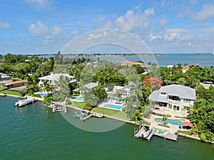 Aerial view of Bay Island neighborhood and luxury villas