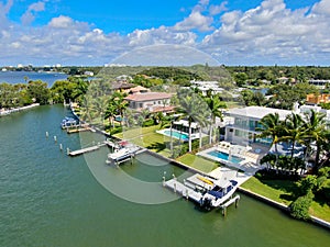 Aerial view of Bay Island neighborhood and luxury villas