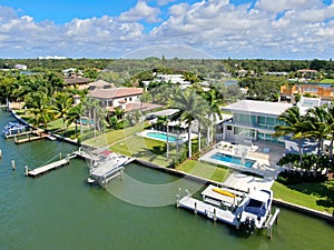 Aerial view of Bay Island neighborhood and luxury villas