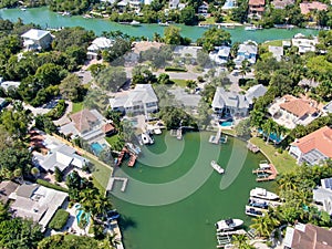 Aerial view of Bay Island neighborhood and luxury villas