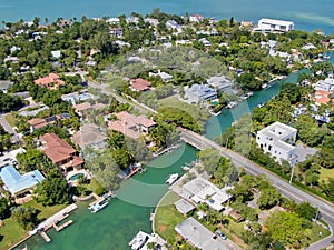 Aerial view of Bay Island neighborhood and luxury villas