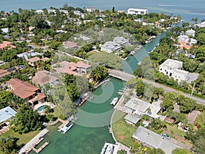 Aerial view of Bay Island neighborhood and luxury villas