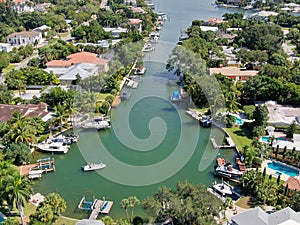 Aerial view of Bay Island neighborhood and luxury villas