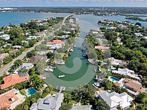 Aerial view of Bay Island neighborhood and luxury villas