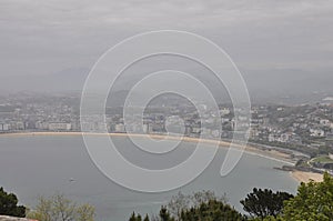 Aerial view of Bay with Playa La Concha Beach of Donostia- San Sebastian in Spain