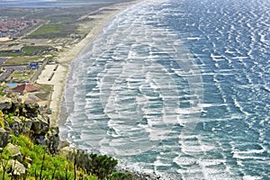 Aerial view at the bay with waves