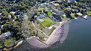 Aerial view of Bayshore looking out to the sea, New York. photo