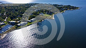 Aerial view of Bayshore looking out to the sea, New York.