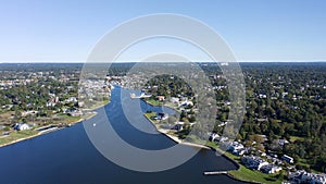 Aerial view of Bayshore looking out to the sea, New York.