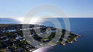 Aerial view of Bayshore looking out to the sea, New York.