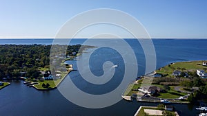 Aerial view of Bayshore looking out to the sea, New York.