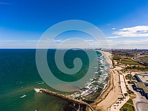 Aerial view of the beach of Alboraya near in the city of Valencia. Spain