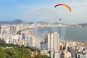 Aerial view of the beach in the city of Santos, Brazil