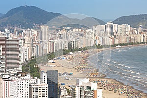 Aerial view of the beach in the city of Santos, Brazil