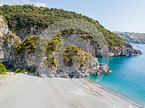 Aerial view of a beach and the coastline of Calabria. South Italy