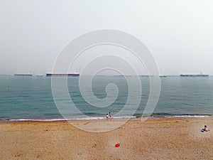 Aerial view of beach at East Coast Park