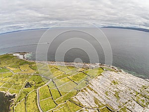 Aerial view of beach and farm fields in Inisheer Island