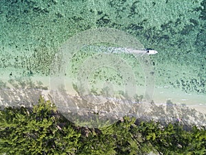 Aerial view beach front with boat