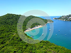 Aerial view of the beach on the island of la roqueta and the vegetation photo