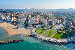 Aerial view of the beach in Italian town Pesaro