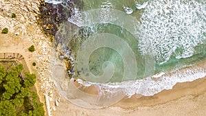 Aerial view of a beach in l`Escala in Catalonia, Spain